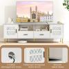 imageGiantex White TV Stand for TV up to 80quot 71Inch Modern Entertainment Center with Glass Doors ampamp 2 Storage Drawers 2 Cable Holes Faux Marble Top TV Media Console Cabinet for Living Room Bedroom