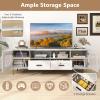 imageGiantex White TV Stand for TV up to 80quot 71Inch Modern Entertainment Center with Glass Doors ampamp 2 Storage Drawers 2 Cable Holes Faux Marble Top TV Media Console Cabinet for Living Room Bedroom