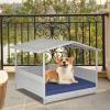 imageGiantex Wicker Dog House Raised Rattan Dog Bed with Waterproof Roof Washable Cushion Cover Steel Frame Indoor Outdoor Elevated Dog Bed Pet House for Small Medium Dogs Cats Easy AssemblyLight Grey House  Navy Cushion