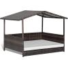 imageGiantex Wicker Dog House Raised Rattan Dog Bed with Waterproof Roof Washable Cushion Cover Steel Frame Indoor Outdoor Elevated Dog Bed Pet House for Small Medium Dogs Cats Easy AssemblyBrown House  White Cushion