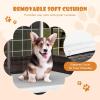 imageGiantex Wicker Dog House Raised Rattan Dog Bed with Waterproof Roof Washable Cushion Cover Steel Frame Indoor Outdoor Elevated Dog Bed Pet House for Small Medium Dogs Cats Easy AssemblyBrown House  White Cushion