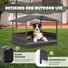 imageGiantex Wicker Dog House Raised Rattan Dog Bed with Waterproof Roof Washable Cushion Cover Steel Frame Indoor Outdoor Elevated Dog Bed Pet House for Small Medium Dogs Cats Easy AssemblyBrown House  Grey Cushion