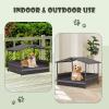 imageGiantex Wicker Dog House Raised Rattan Dog Bed with Waterproof Roof Washable Cushion Cover Steel Frame Indoor Outdoor Elevated Dog Bed Pet House for Small Medium Dogs Cats Easy AssemblyBrown House  Grey Cushion