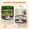 imageGiantex Wicker Dog House Raised Rattan Dog Bed with Waterproof Roof Washable Cushion Cover Steel Frame Indoor Outdoor Elevated Dog Bed Pet House for Small Medium Dogs Cats Easy AssemblyBrown House  White Cushion