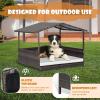 imageGiantex Wicker Dog House Raised Rattan Dog Bed with Waterproof Roof Washable Cushion Cover Steel Frame Indoor Outdoor Elevated Dog Bed Pet House for Small Medium Dogs Cats Easy AssemblyBrown House  White Cushion