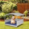 imageGiantex Wicker Dog House Raised Rattan Dog Bed with Waterproof Roof Washable Cushion Cover Steel Frame Indoor Outdoor Elevated Dog Bed Pet House for Small Medium Dogs Cats Easy AssemblyLight Grey House  Navy Cushion