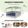 imageGiantex Wicker Dog House Raised Rattan Dog Bed with Waterproof Roof Washable Cushion Cover Steel Frame Indoor Outdoor Elevated Dog Bed Pet House for Small Medium Dogs Cats Easy AssemblyLight Grey House  Navy Cushion