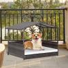 imageGiantex Wicker Dog House Raised Rattan Dog Bed with Waterproof Roof Washable Cushion Cover Steel Frame Indoor Outdoor Elevated Dog Bed Pet House for Small Medium Dogs Cats Easy AssemblyBrown House  White Cushion