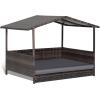 imageGiantex Wicker Dog House Raised Rattan Dog Bed with Waterproof Roof Washable Cushion Cover Steel Frame Indoor Outdoor Elevated Dog Bed Pet House for Small Medium Dogs Cats Easy AssemblyBrown House  Grey Cushion