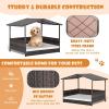 imageGiantex Wicker Dog House Raised Rattan Dog Bed with Waterproof Roof Washable Cushion Cover Steel Frame Indoor Outdoor Elevated Dog Bed Pet House for Small Medium Dogs Cats Easy AssemblyBrown House  White Cushion