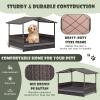 imageGiantex Wicker Dog House Raised Rattan Dog Bed with Waterproof Roof Washable Cushion Cover Steel Frame Indoor Outdoor Elevated Dog Bed Pet House for Small Medium Dogs Cats Easy AssemblyBrown House  Grey Cushion