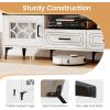 imageGiantex Wood TV Stand for TVs up to 80quot Modern Entertainment Center with Storage Drawers Side Cabinets Wood Television Stands Media TV Console Table for Living Room Bedroom Oak ampamp Bluish GrayAntique White