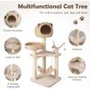 imageGiantex Wooden Cat Tree 48 inches Cat Tower with Cattail Condo Cat Bed Hammock Rotatable Jingling Balls Natural Sisal Scratching Posts Removable Cushion MultiLevel Kitten Activity Center