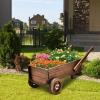 imageGiantex Wooden Wagon Planter Box Decorative Wagon Cart with Wheels Handles Drainage Hole Flower Planter Pot Stand Rustic Flowerpot Planter Indoor ampamp Outdoor Garden Patio Balcony