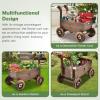 imageGiantex Wooden Wagon Planter Raised Bed on Wheels Handle Drainage Hole Decorative Wagon Cart Rustic Flowerpot Planter Mobile Plant Pot Stand Indoor ampamp Outdoor Patio Garden Balcony
