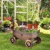 imageGiantex Wooden Wagon Planter Raised Bed on Wheels Handle Drainage Hole Decorative Wagon Cart Rustic Flowerpot Planter Mobile Plant Pot Stand Indoor ampamp Outdoor Patio Garden Balcony