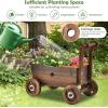 imageGiantex Wooden Wagon Planter Raised Bed on Wheels Handle Drainage Hole Decorative Wagon Cart Rustic Flowerpot Planter Mobile Plant Pot Stand Indoor ampamp Outdoor Patio Garden Balcony