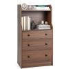imageGiantex 3 Drawers Dresser for Bedroom  Modern Storage Dresser Chest of Drawers with 2 Shelves 3 PullOut Drawers Tall Nightstand with Antitoppling Device for Bedroom Living Room Entryway WalnutWalnut