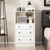 imageGiantex 3 Drawers Dresser for Bedroom  Modern Storage Dresser Chest of Drawers with 2 Shelves 3 PullOut Drawers Tall Nightstand with Antitoppling Device for Bedroom Living Room Entryway WalnutWhite