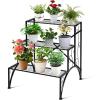 imageGiantex 3 Tiers Metal Plant Stand Ladder Flower Pots Outdoor w 132 lbs Capacity Heavy Duty Garden Display Shelf Flower Pot Holder Utility Storage Organizer Rack for Indoor Home Garden Patio Balcony