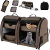 imageGiantex 40 Inch Cat Carrier with Double Compartments Travel Litter Box 2 Removable Hammocks and Mats Portable Cat House Pet Kennel Dog Crate with Carry Bag for Car Trip Camping NavyBrown