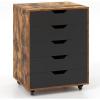 imageGiantex 5Drawer Storage Cabinet Mobile Lateral File Cabinet with Drawers Wheels Rolling Chest of Drawers 195quot x 16quot x 255quot for Office Under Desk Living Room StudyRustic Brownblack
