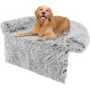 imageGiantex Calming Dog Bed  Fluffy Plush Pet Bed for Couch Removable Washable Cover Soft Neck Bolster Dog Sofa Bed Furniture Protector Mats for Dogs Cats Light Gray Large  47 x 45 x 7