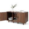 imageGiantex Cat Litter Box Enclosure  Cat Washroom Hidden Furniture 2 Storage Cabinets Removable Cat Scratcher Air Vents Detachable Legs Wood Pet Crate Indoor Cat House TV Stand Rustic BrownWalnut