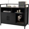 imageGiantex Cat Litter Box Enclosure  Cat Washroom Hidden Furniture with Front Entry Scratcher 2Door Storage Cabinet 2 Compartments Air Vents Metal Frame Wooden Pet Crate House Rustic BrownBlack