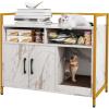 imageGiantex Cat Litter Box Enclosure  Cat Washroom Hidden Furniture with Front Entry Scratcher 2Door Storage Cabinet 2 Compartments Air Vents Metal Frame Wooden Pet Crate House Rustic BrownMarble White