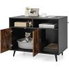 imageGiantex Cat Litter Box Enclosure  Wooden Washroom with Storage Scratcher Winding Entry Metal Legs Large Pet Crate Cat House Hidden Furniture Black ampamp Rustic BrownBlack  Rustic Brown