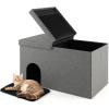 imageGiantex Cat Litter Box Enclosure Hidden Furniture Ottoman with Flip Top Lid Litter Mat Waterproof Inside Odor Control Filter Dog Proof Cat Washroom Shoe Bench Foot Rest BeigeGray