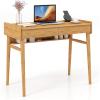 imageGiantex Computer Desk 395quot Bamboo Home Office Desk with 2 Storage Drawers and Open Shelf Makeup Table Vanity Desk Modern Writing Desk Computer Workstation for Bedroom Study NaturalNatural
