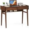 imageGiantex Computer Desk 395quot Bamboo Home Office Desk with 2 Storage Drawers and Open Shelf Makeup Table Vanity Desk Modern Writing Desk Computer Workstation for Bedroom Study NaturalWalnut