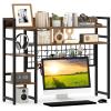 imageGiantex Desktop Bookshelf 37quot Desk Shelf for Up to 32quot Computer Monitor 4 Tier Desktop Display Shelves wGrid Panel 6 Movable Hooks Antitip Device Desk Hutch for Home Office Dorm Rustic Brown