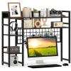 imageGiantex Desktop Bookshelf 37quot Desk Shelf for Up to 32quot Computer Monitors 4 Tier Desktop Display Shelves with Grid Panel 6 Movable Hooks Antitip Device Desk Hutch for Home Office Dorm Black