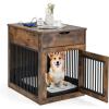 imageGiantex Dog Crate Furniture Dog Kennel End Table with ChewProof Metal Fence Lockable Door Storage Drawer Wired and Wireless Charging Wooden Pet Cage Side Table Indoor Rustic BrownRustic Brown