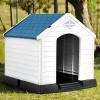 imageGiantex Dog House for Medium Dogs Waterproof Plastic Dog Houses with Air Vents and Elevated Floor Easy to Assemble Outdoor Cat House Feeding Station Indoor Patio Backyard Dog Kennel HouseBlue  White