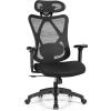 imageGiantex Ergonomic Office Chair with Adjustable Lumbar Support Armrests and Headrest High Back Computer Desk Chair with Casters Swivel Executive Mesh Chair for Home Office BlackBlack