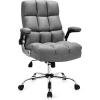 imageGiantex Executive Office Chair Big and Tall Ergonomic Computer Chair Adjustable Tilt Angle and Flipup Armrest Linen Fabric Upholstered Chair with Thick Padding High Back Managerial Chair GreyGrey
