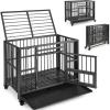 imageGiantex Foldable Metal Dog Crate  Heavy Duty Dog Cage with Top and Front Doors Feeding Access Removable Tray Lockable Wheels Chew Proof Dog Kennel Indoor Outdoor 37L x 23W x 30H Black