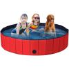 imageGiantex Foldable Pet Swimming Pool Dog Bath Pool with AntiSlip Bottom Portable PVC Pets Bathing Tub Kiddie Pools for Dogs Cats Kids Easy to Drain Collapsible Dog Pet Pool XXL63inch Red