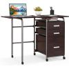 imageGiantex Folding Desk for Small Space Rolling Home Office Desk with 3 Drawers ampamp Lockable Universal Wheels Mobile Study Writing Desk for Dorm Apartment Bedroom BrownBrown