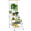 imageGiantex Hanging Plant Stand Indoor 3Tier Metal Ladder Plant Rack with Hanging Bar Trellis Grid Shelf Tall Plant Stand Flower Pot Organizer for Indoor Garden Balcony Living Room WhiteWhite