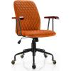 imageGiantex Home Office Desk Chair Orange Vintage Adjustable Swivel Rolling Chair with Copper Wheels ampamp Armrest Mid Century Leisure Chair Velvet Upholstered Computer Chair for Work StudyOrange