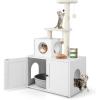 imageGiantex Litter Box Enclosure with Cat Tree Cat Washroom Hidden Furniture with Cat Tower Scratching Posts Cat Condo Jingling Ball Air Vents Wooden Pet Crate House WhiteWhite