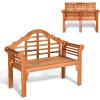 imageGiantex Outdoor Wood Bench 4 Ft Foldable Eucalyptus Garden Bench Two Person Loveseat Chair Solid with Curved Backrest and Armrest Ideal for Patio Porch or Balcony TeakTeak