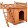 imageGiantex Pet Dog House Wooden Dog Room Shelter with Stairs Raised Roof and Balcony Bed for Indoor and Outdoor Use Wood Dog House