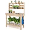 imageGiantex Potting Bench Table Outside Solid Wood Gardening Table with Flipup Tabletop Storage Shelves Indoor Outdoor Wooden Workstation for Patio Porch Balcony Potted Plant Display Rack BrownNatural