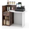 imageGiantex Reception Desk Front Counter Desk with Lockable Drawer Checkout Table with Round Tabletop Corner Shelf ampamp Adjustable Shelf for Office Beauty Salon Retail Store White ampamp BlackBrown  White